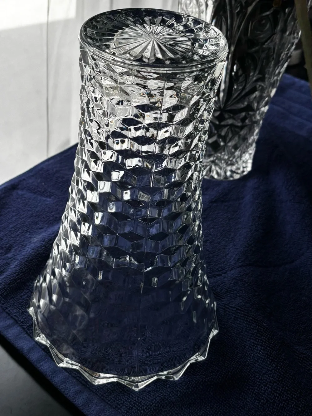 Highly Collectible Vintage Whitehall Cubist Clear Glass Flared Flower Vase -10”
